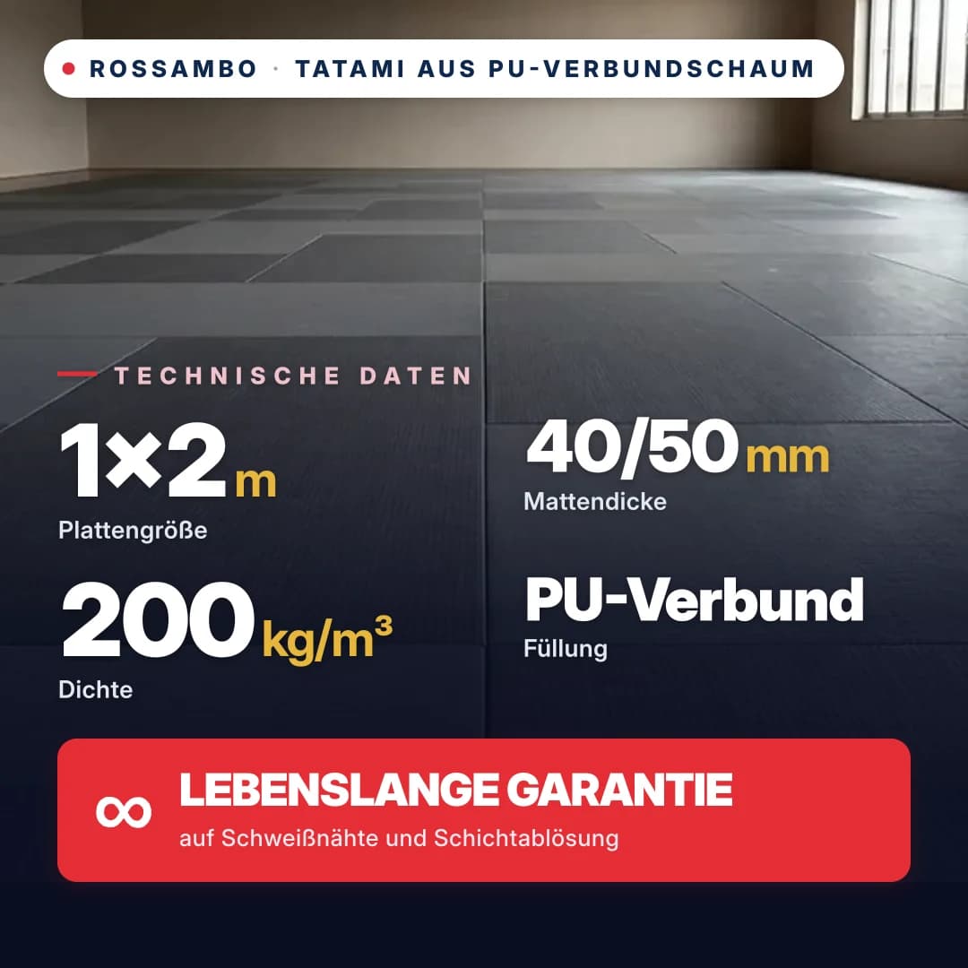 Tatami aus PU-Verbundschaum Anti-Rutsch WAFFEL 200 kg/m³ 1×2 m
