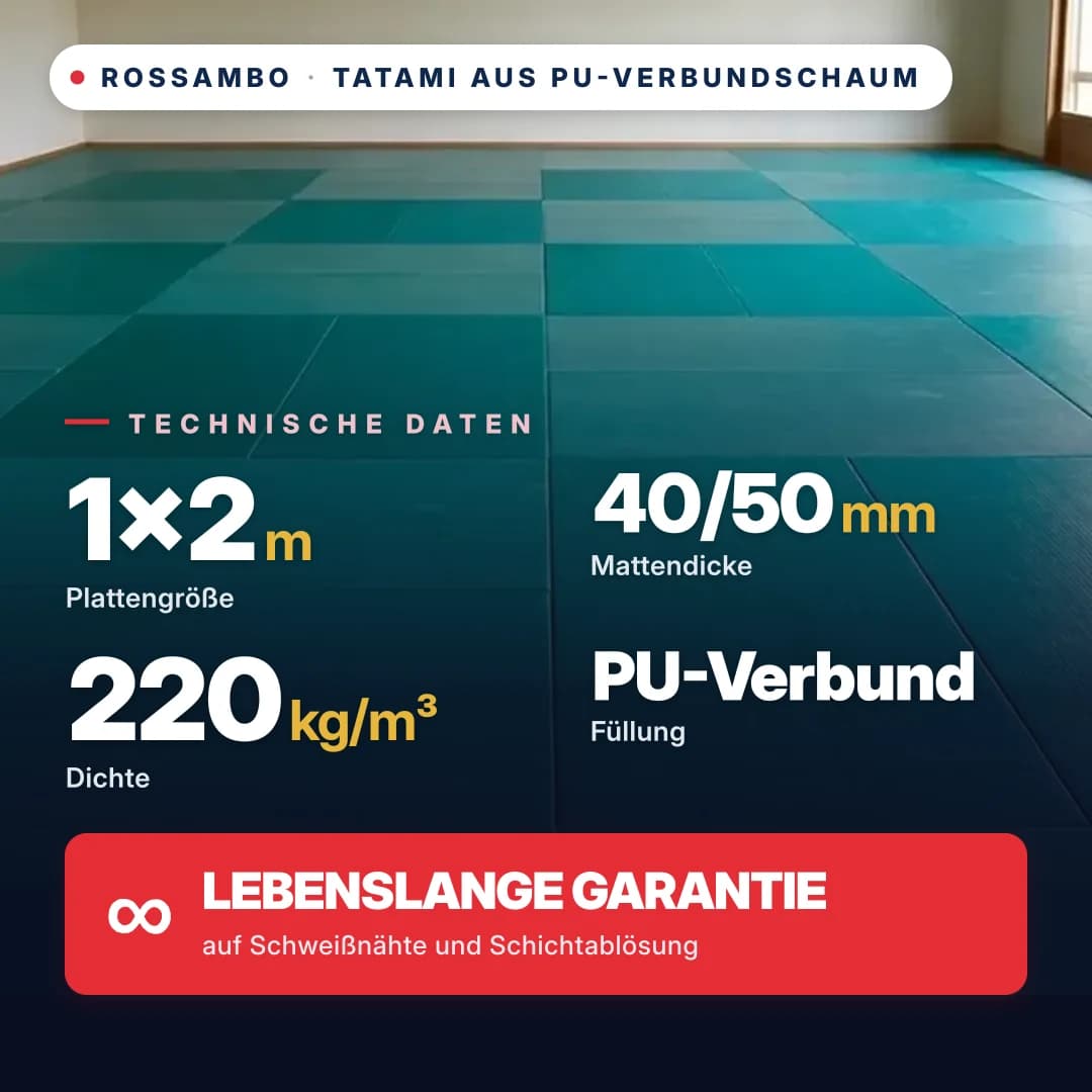 Tatami aus PU-Verbundschaum Anti-Rutsch WAFFEL 220 kg/m³ 1×2 m
