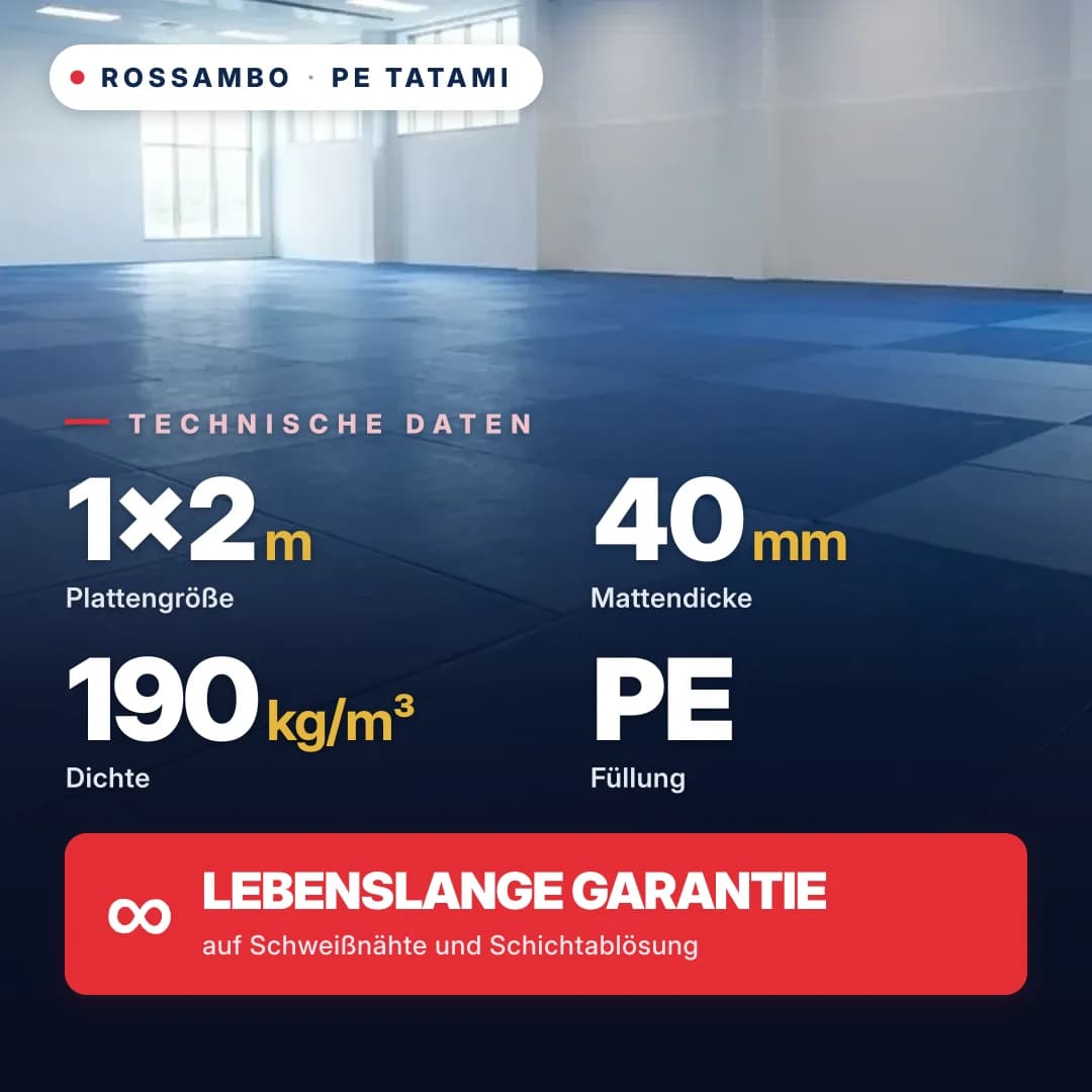 Tatami aus PE-Schaum, Monoblock 40 mm, Dichte 190 kg/m³, 1×2 m