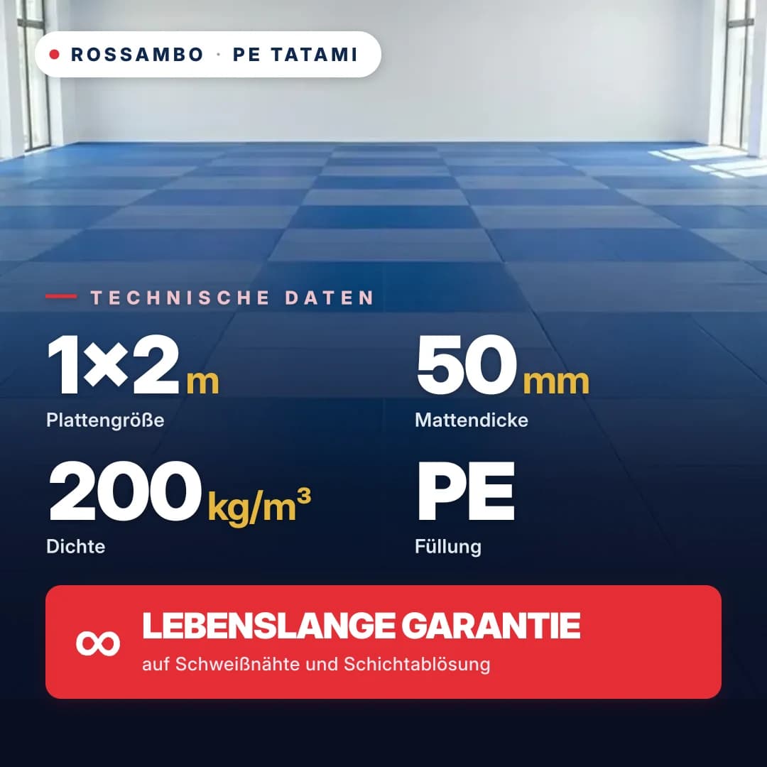 Tatami aus PE-Schaum, Monoblock 50 mm, Dichte 200 kg/m³, 1×2 m