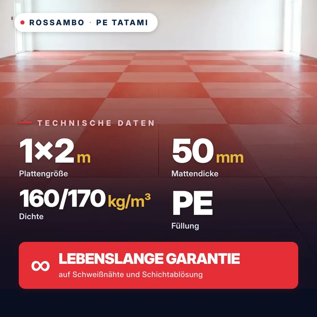 Tatami aus PE-Schaum, geschichtet 50 mm (5+40+5), Dichte 160/170 kg/m³, 1×2 m