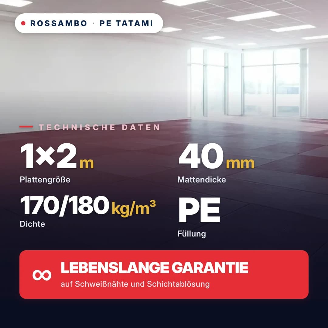 Tatami aus PE-Schaum, geschichtet 40 mm (10+20+10), Dichte 170/180 kg/m³, 1×2 m
