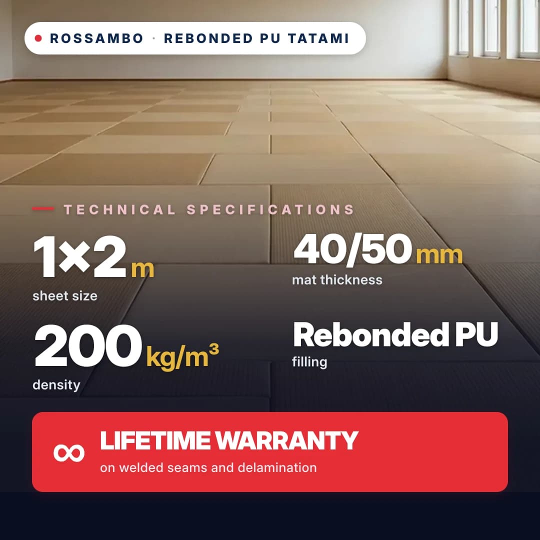Tatami, rebonded PU foam, open bottom, 200 kg/m³, 1×2 m