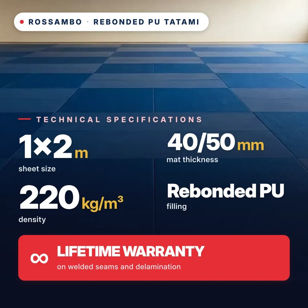 Tatami, rebonded PU foam, open bottom, 220 kg/m³, 1×2 m