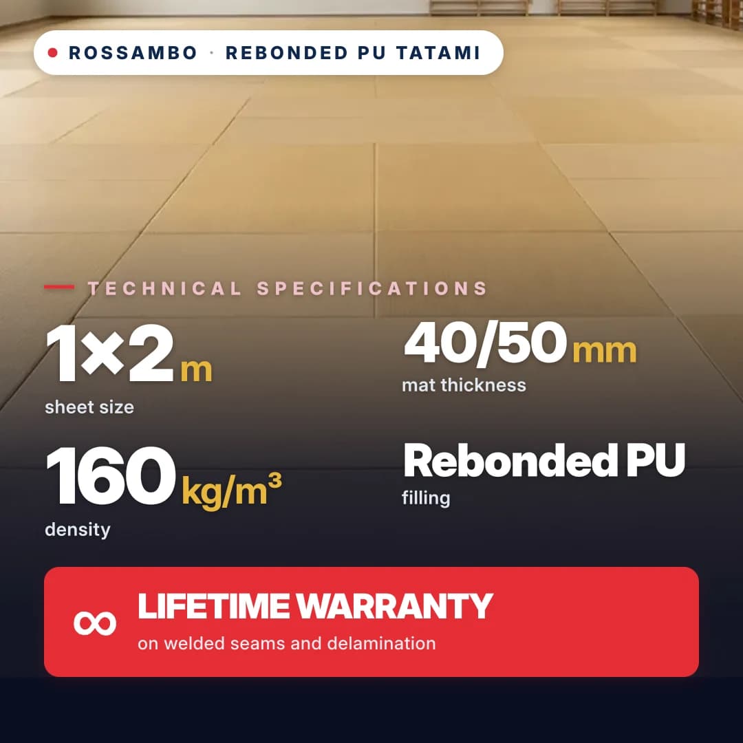 Tatami, rebonded PU foam, cotton, 160 kg/m³, 1×2 m