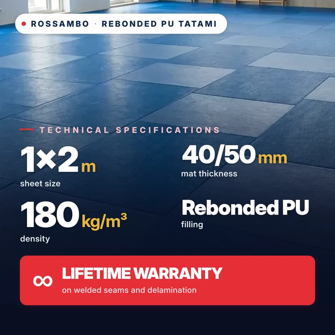 Tatami, rebonded PU foam, cotton, 180 kg/m³, 1×2 m