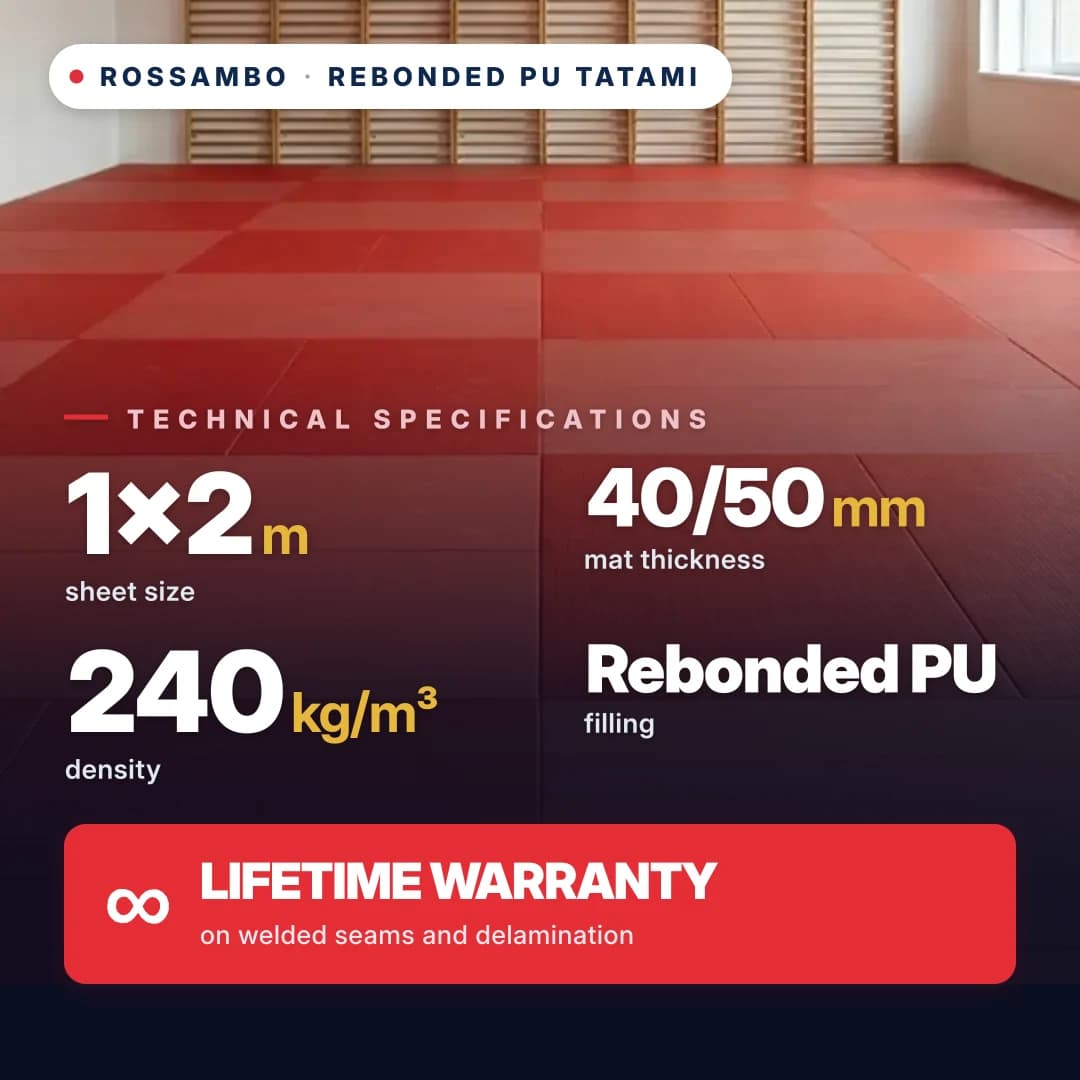 Tatami, rebonded PU foam, cotton, 240 kg/m³, 1×2 m