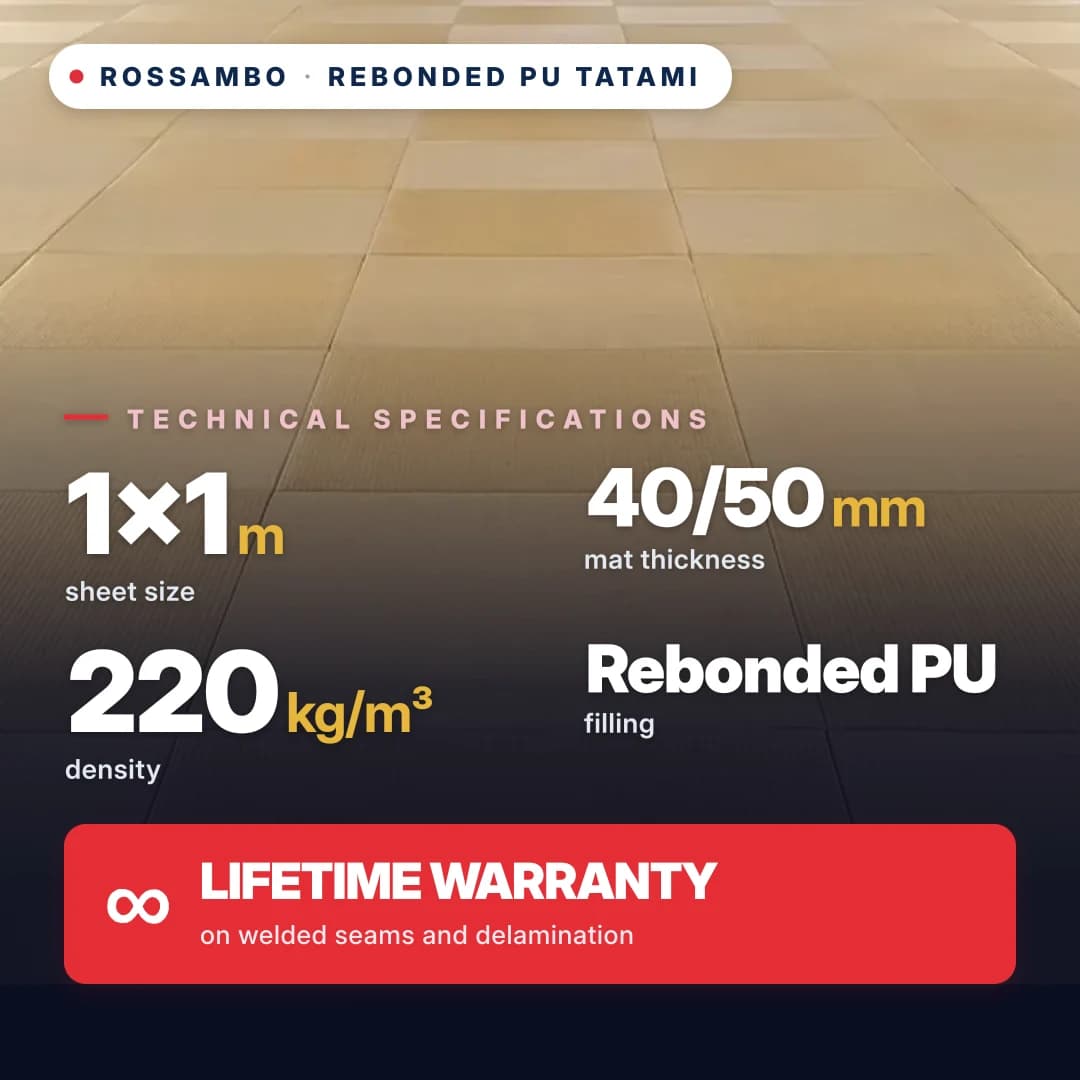 Rebonded PU foam anti-slip RHOMBUS tatami 220 kg/m³ 1×1 m
