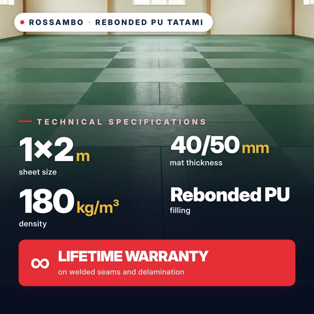 Rebonded PU foam anti-slip RHOMBUS tatami 180 kg/m³ 1×2 m