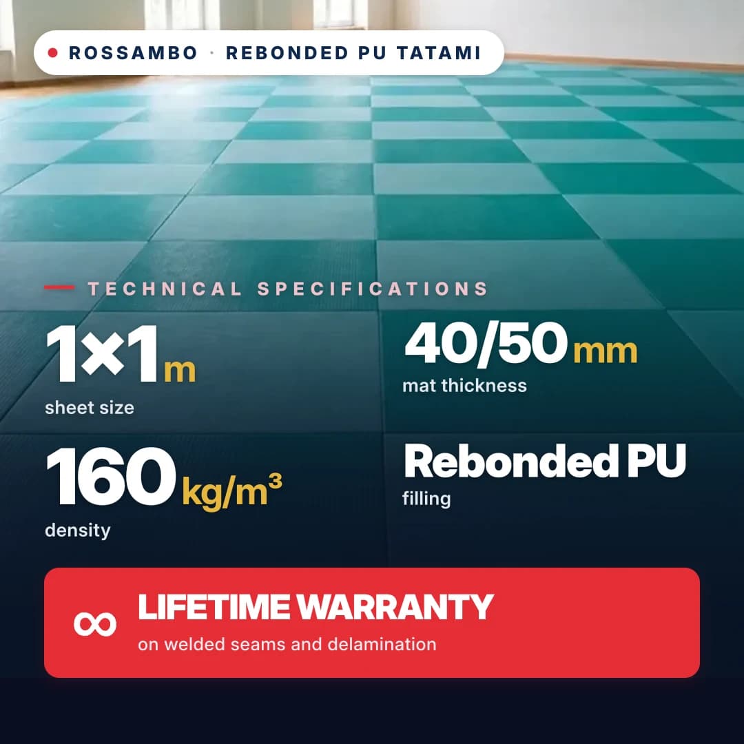 Rebonded PU foam anti-slip WAFFLE tatami 160 kg/m³ 1×1 m