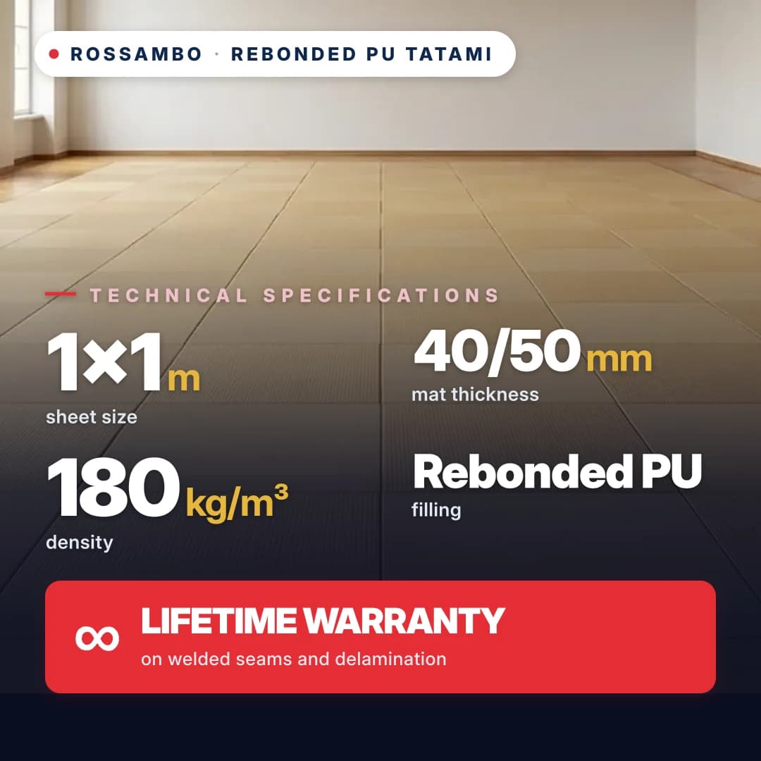 Rebonded PU foam anti-slip WAFFLE tatami 180 kg/m³ 1×1 m