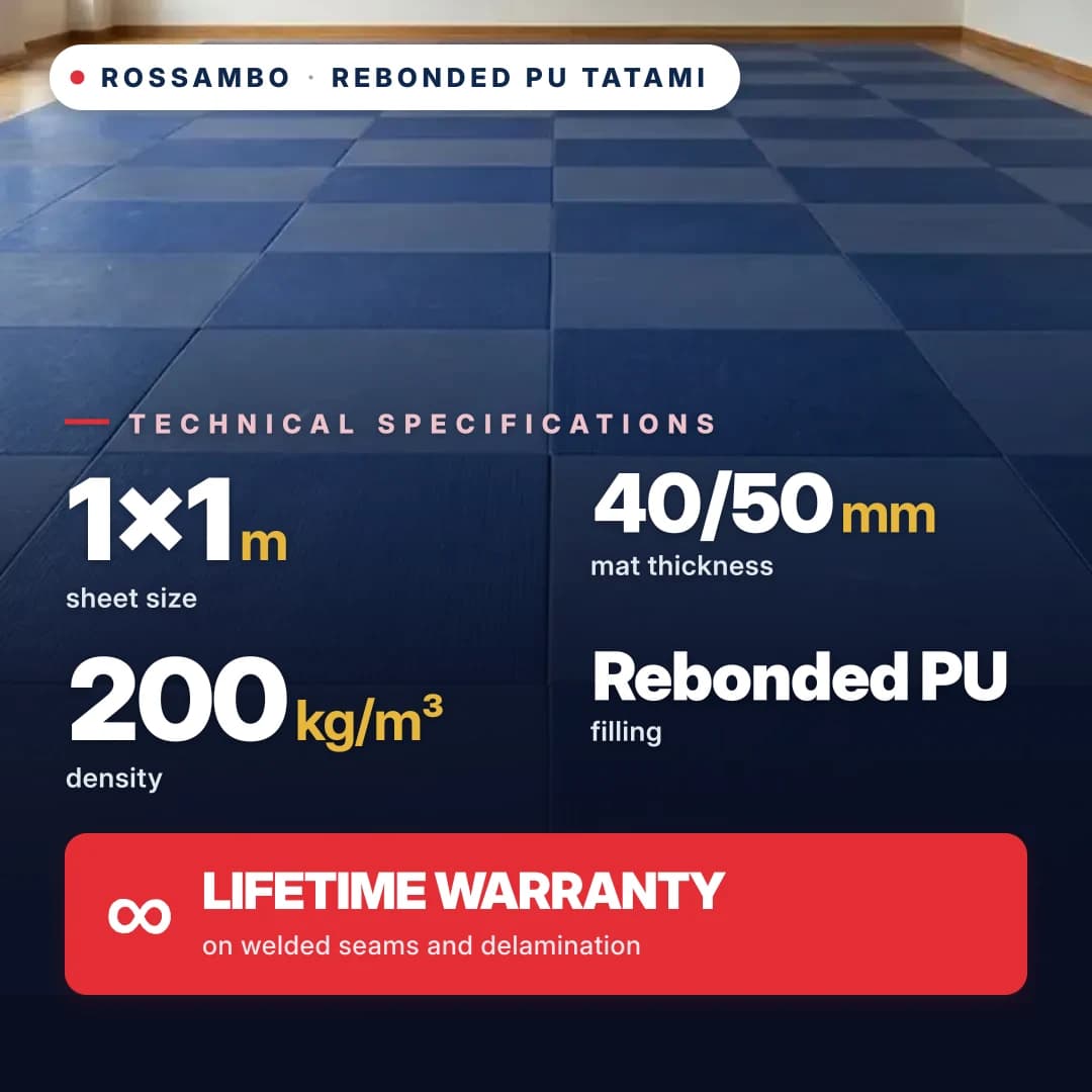 Rebonded PU foam tatami, anti-slip WAFFLE, 200 kg/m³, 1×1 m