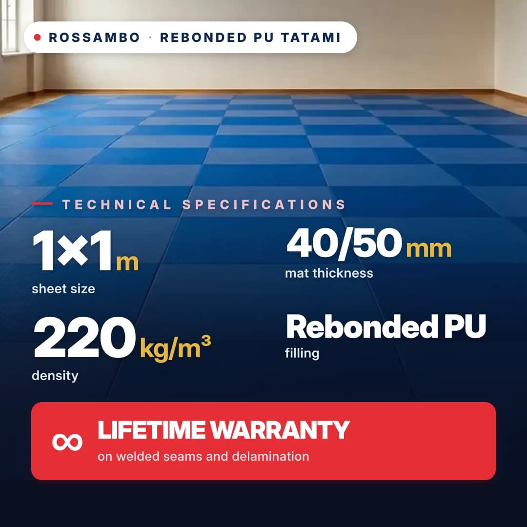 Rebonded PU foam tatami, anti-slip WAFFLE, 220 kg/m³, 1×1 m