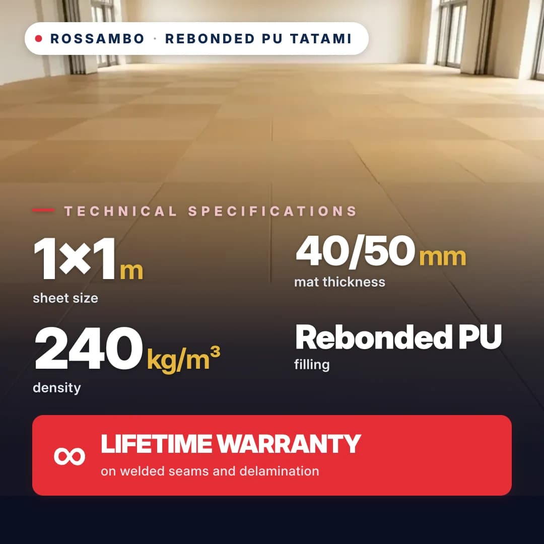 Rebonded PU foam tatami, anti-slip WAFFLE, 240 kg/m³, 1×1 m