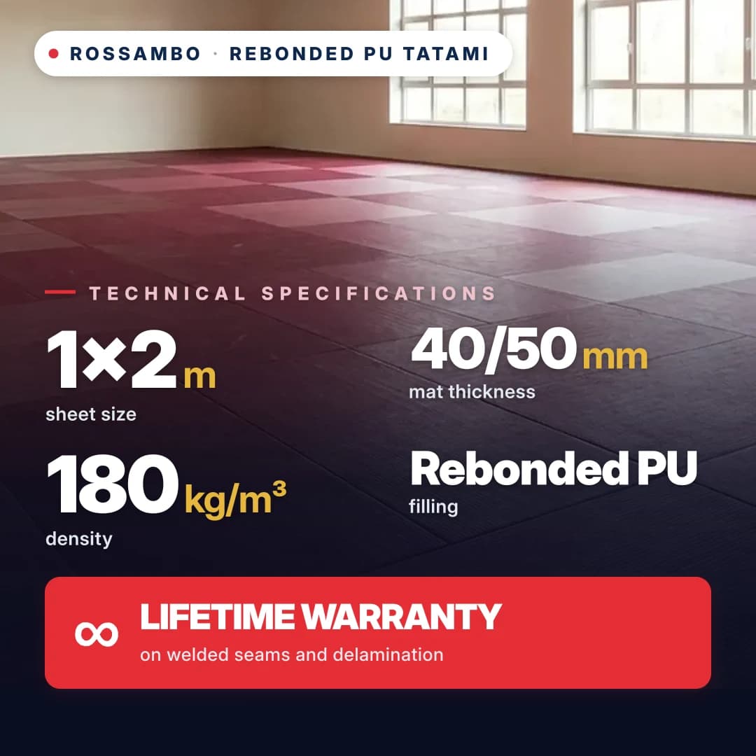 Rebonded PU foam tatami, anti-slip WAFFLE, 180 kg/m³, 1×2 m