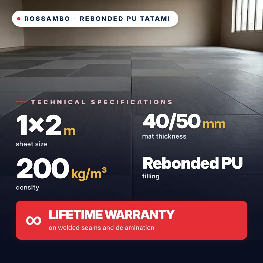 Rebonded PU foam tatami, anti-slip WAFFLE, 200 kg/m³, 1×2 m