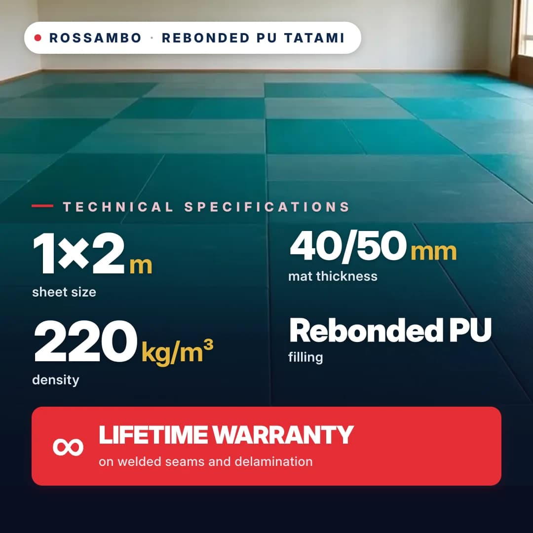 Rebonded PU foam tatami, anti-slip WAFFLE, 220 kg/m³, 1×2 m