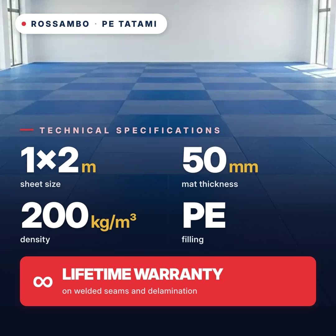 PE foam tatami, monoblock, 50 mm, density 200 kg/m³, 1×2 m