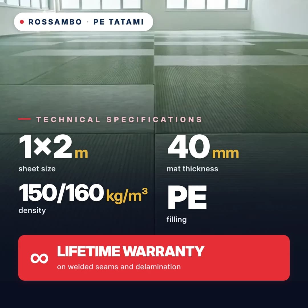 Layered PE foam tatami 40 mm (5+30+5), density 150/160 kg/m³, 1×2 m