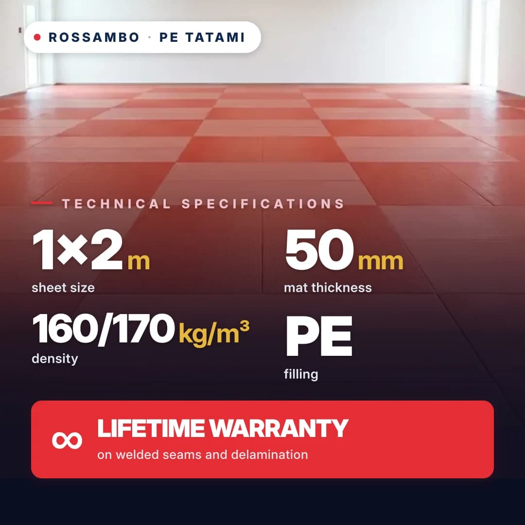 Layered PE foam tatami 50 mm (5+40+5), density 160/170 kg/m³, 1×2 m