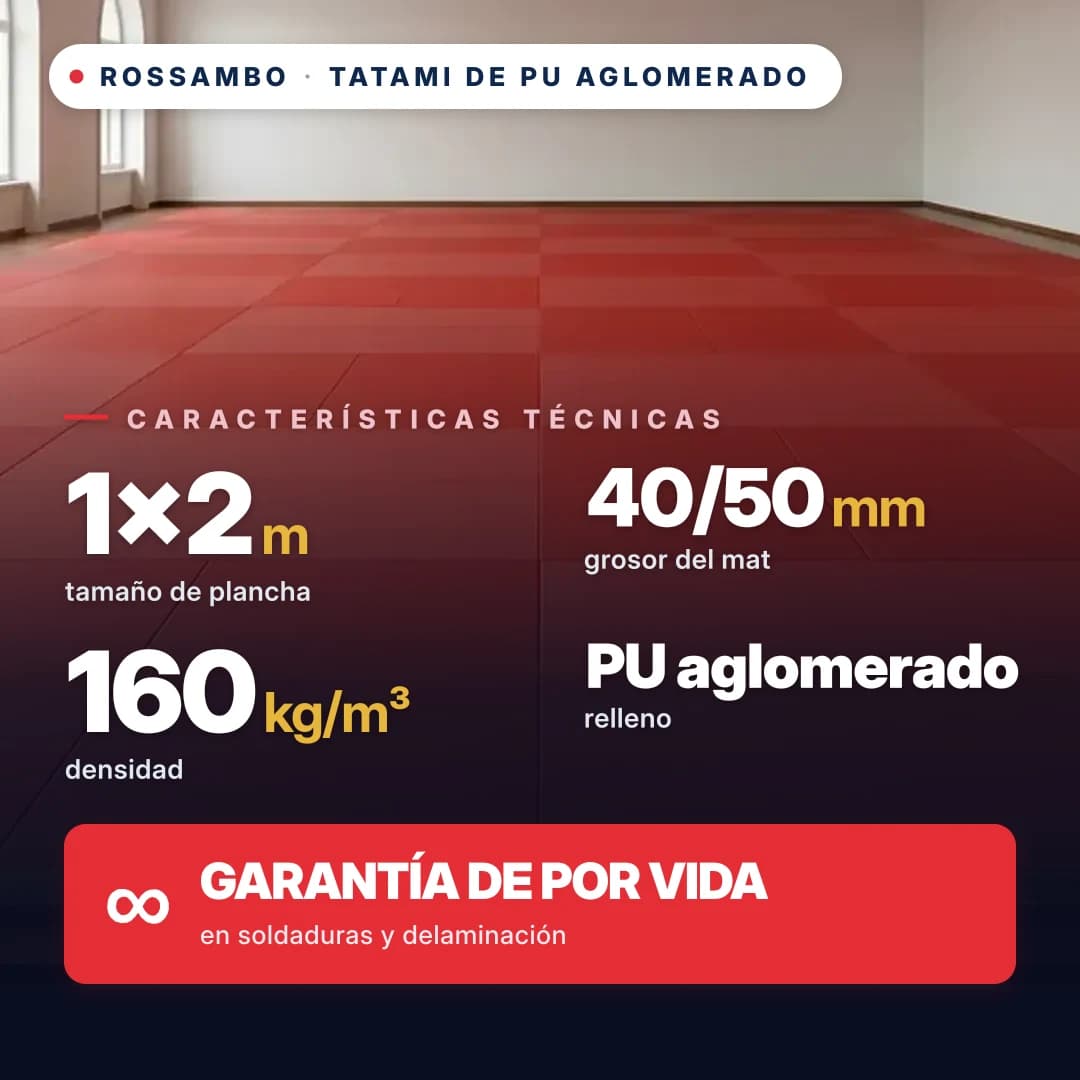 Tatami de espuma de PU aglomerada, base abierta, 160 kg/m³, 1×2 m