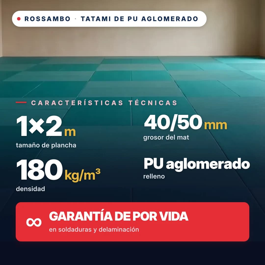 Tatami de espuma de PU aglomerada, base abierta, 180 kg/m³, 1×2 m