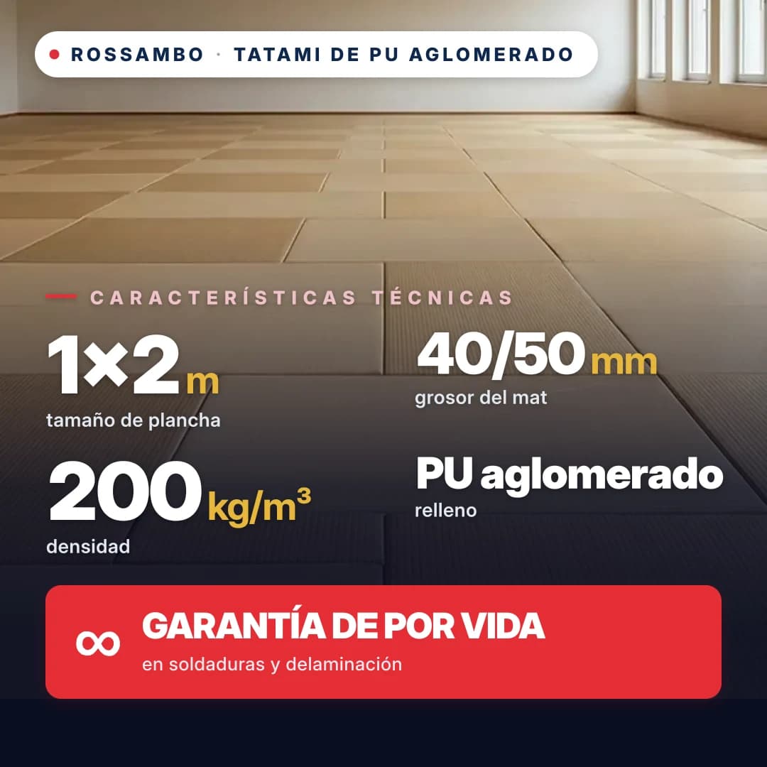 Tatami de espuma de PU aglomerada, base abierta, 200 kg/m³, 1×2 m