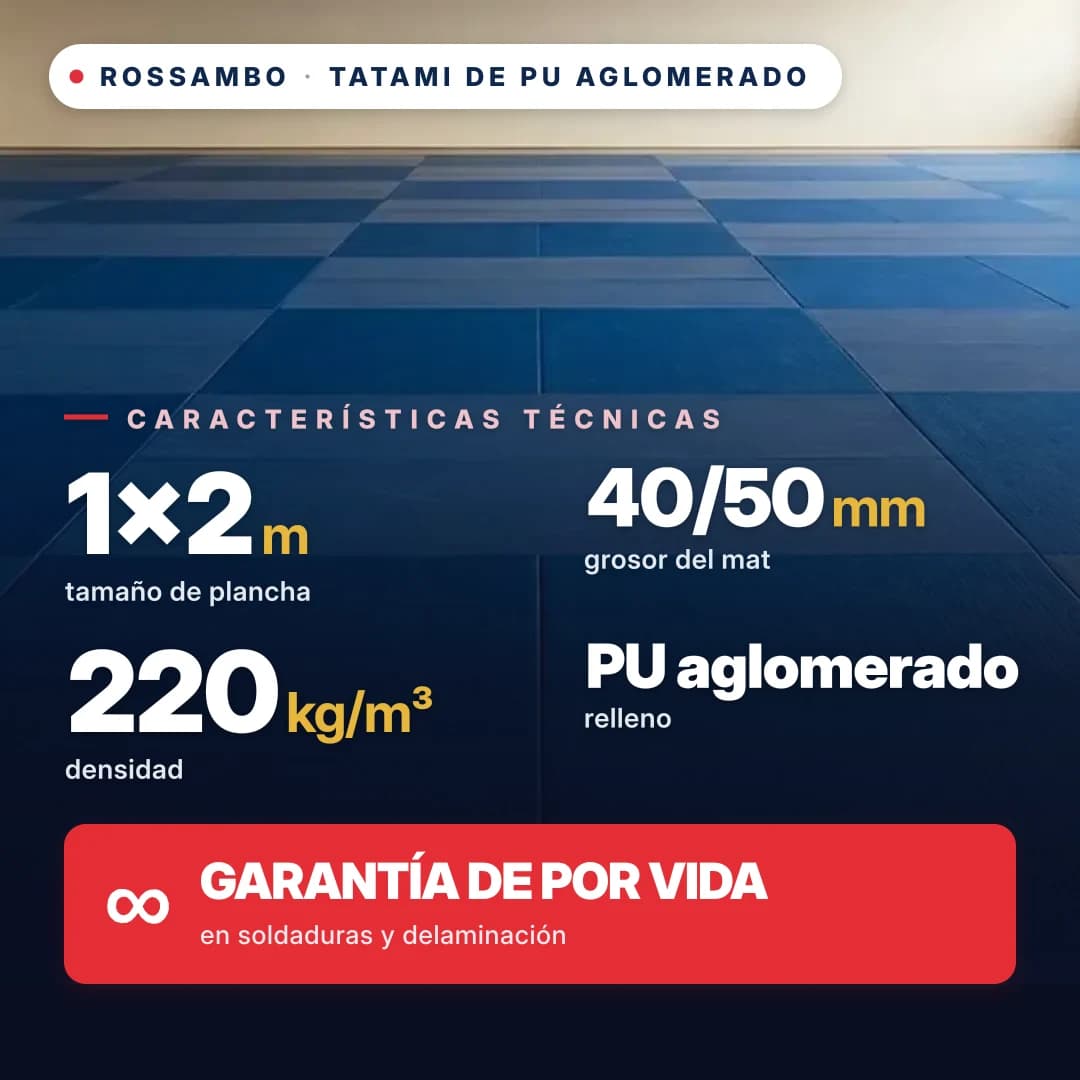 Tatami de espuma de PU aglomerada, base abierta, 220 kg/m³, 1×2 m