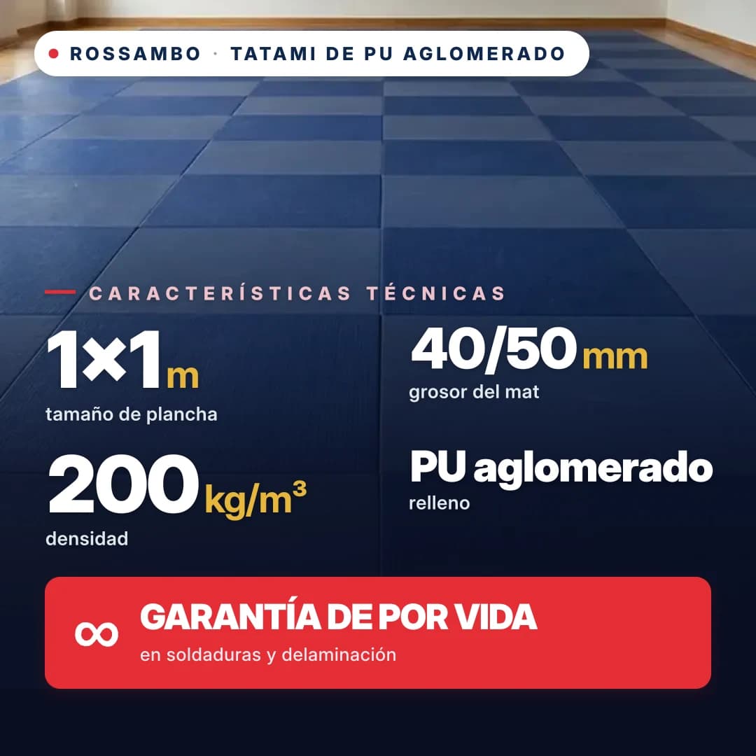 Tatami de espuma de PU aglomerada anti-slip WAFFLE 200 kg/m³ 1×1 m