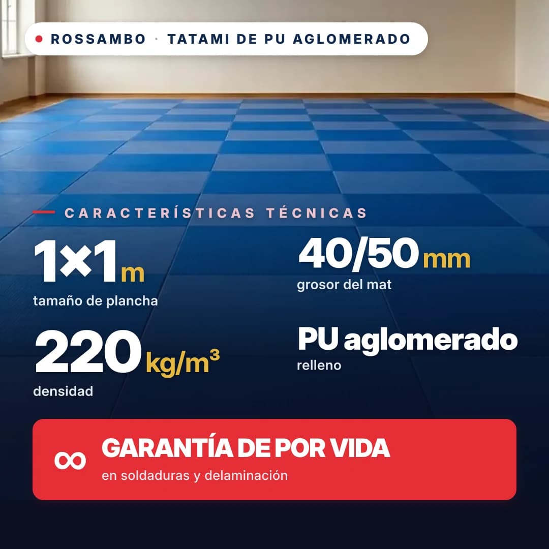 Tatami de espuma de PU aglomerada anti-slip WAFFLE 220 kg/m³ 1×1 m