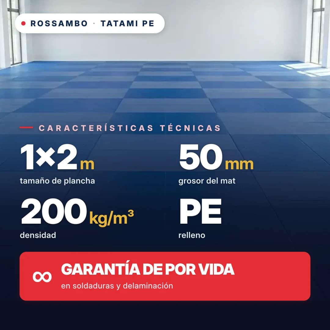Tatami de espuma de PE monobloque 50 mm, densidad 200 kg/m³, 1×2 m
