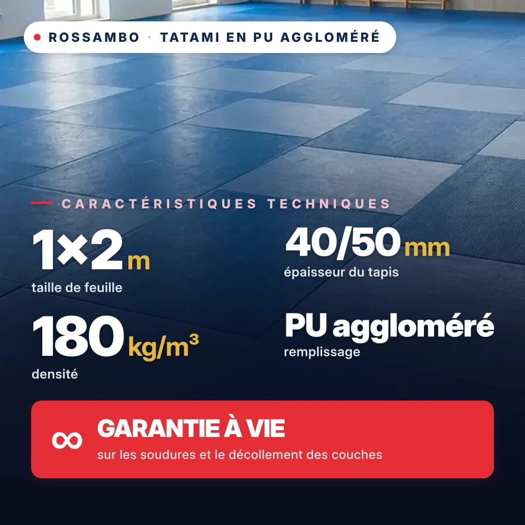 Tatami en mousse PU agglomérée, fond coton, 180 kg/m³, 1×2 m