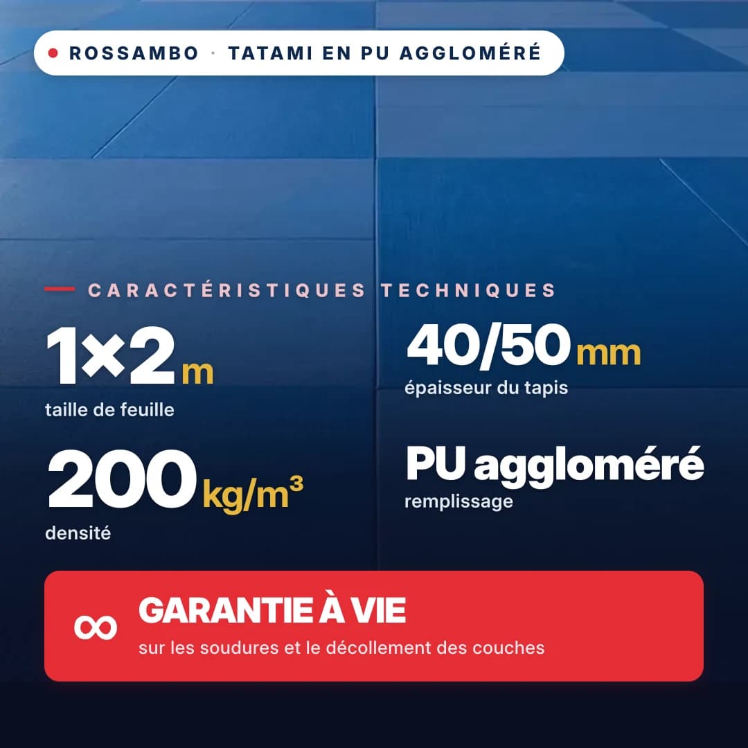 Tatami en mousse PU agglomérée, fond coton, 200 kg/m³, 1×2 m
