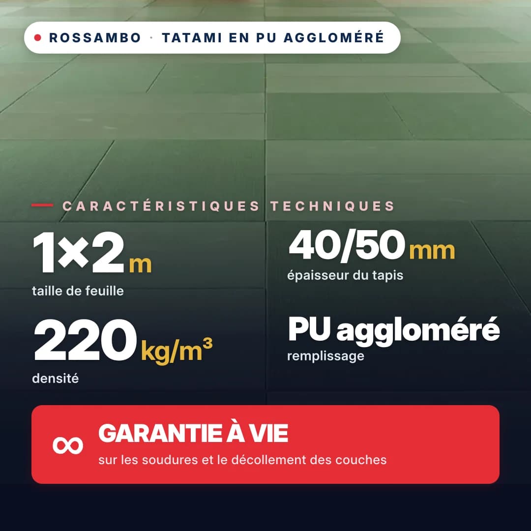 Tatami en mousse PU agglomérée, fond coton, 220 kg/m³, 1×2 m