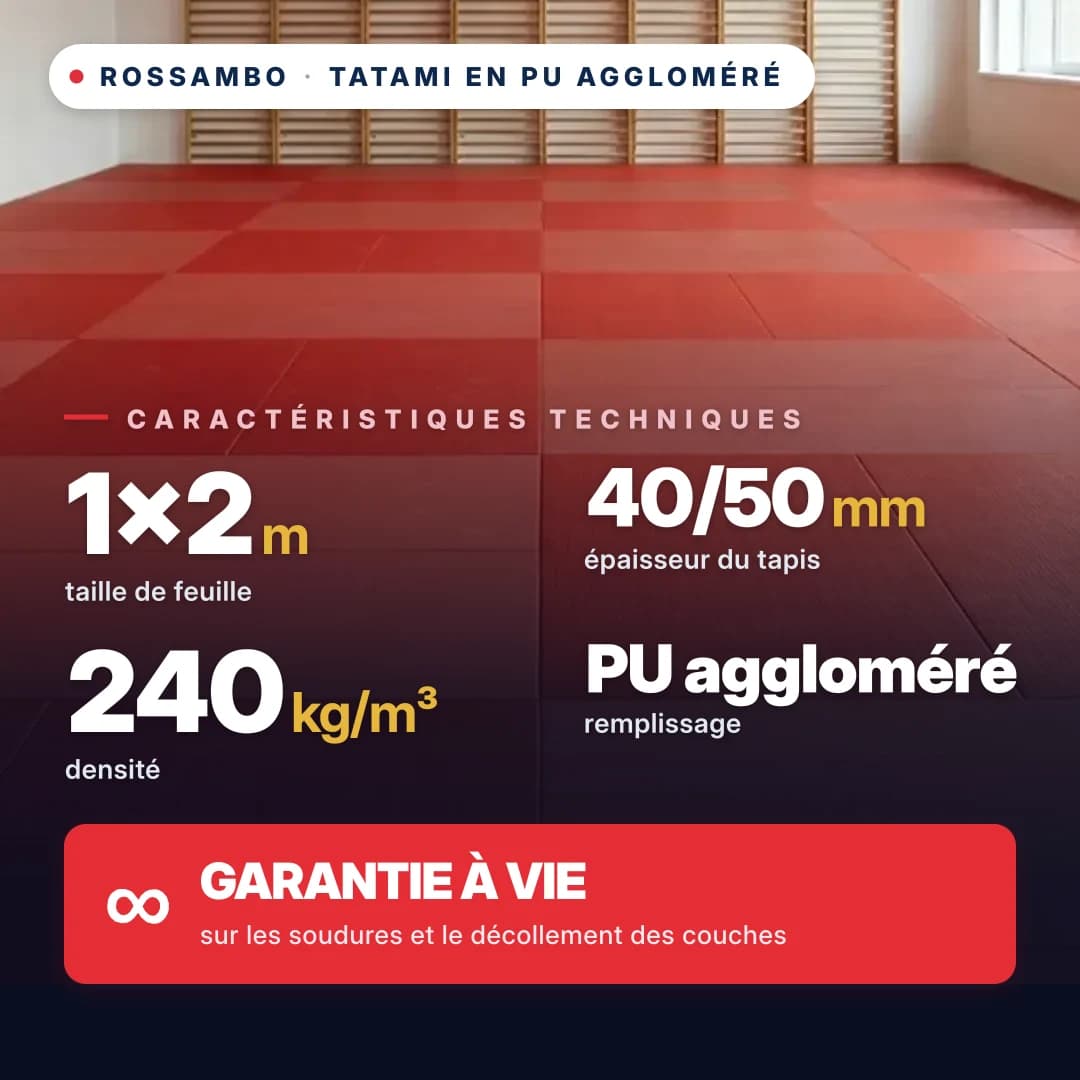 Tatami en mousse PU agglomérée, coton, 240 kg/m³, 1×2 m