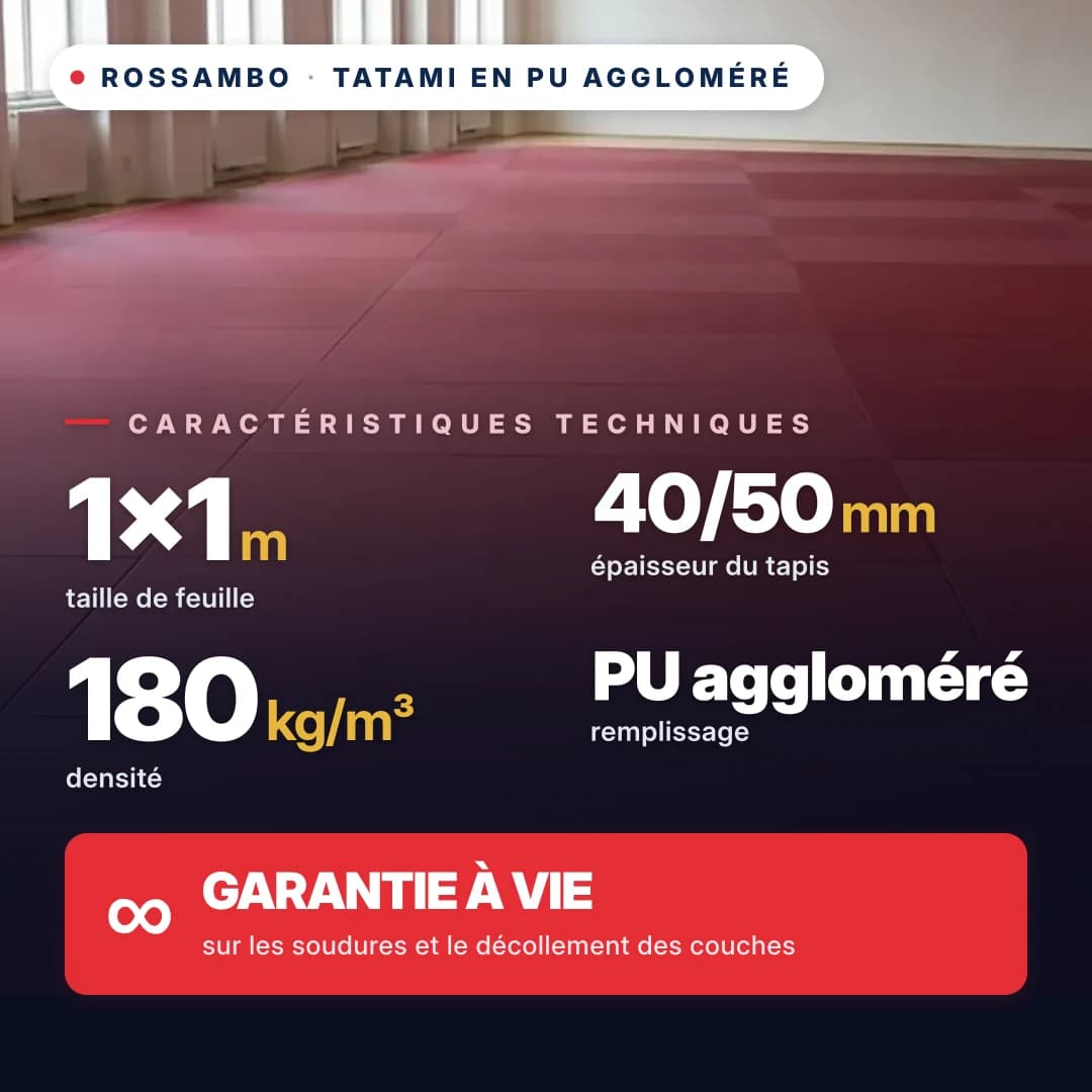Tatami en mousse PU agglomérée anti-slip LOSANGE 180 kg/m³ 1×1 m