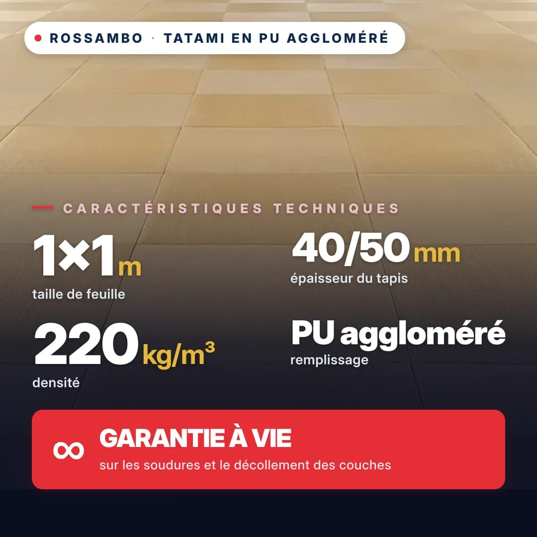 Tatami en mousse PU agglomérée anti-slip LOSANGE 220 kg/m³ 1×1 m