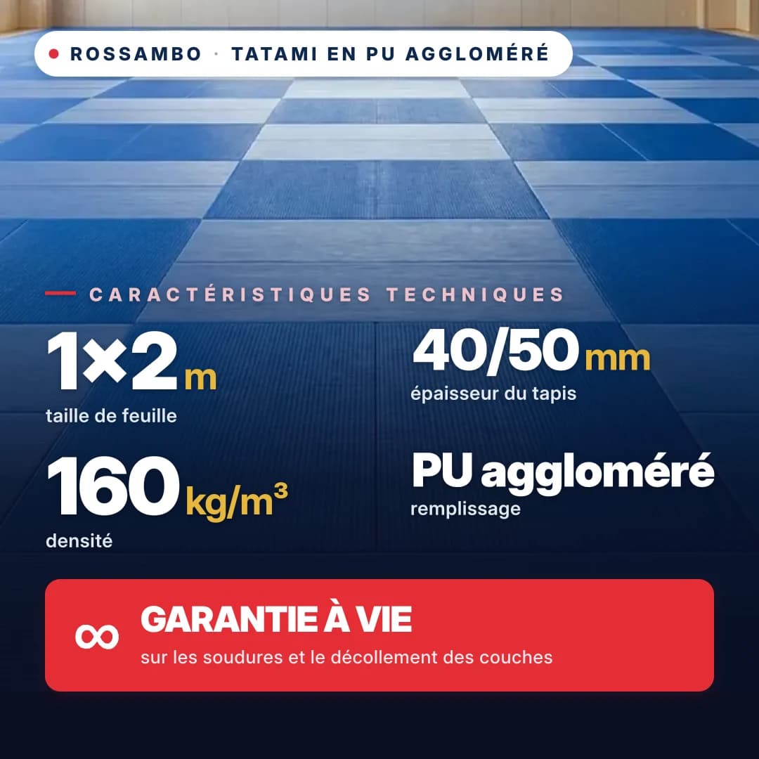 Tatami en mousse PU agglomérée anti-slip LOSANGE 160 kg/m³ 1×2 m