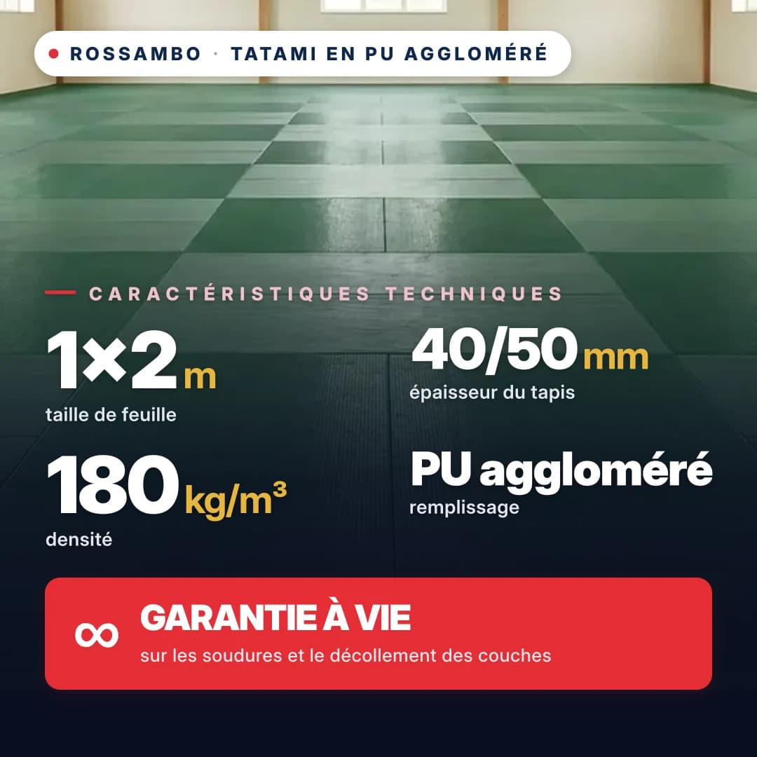 Tatami en mousse PU agglomérée anti-slip LOSANGE 180 kg/m³ 1×2 m