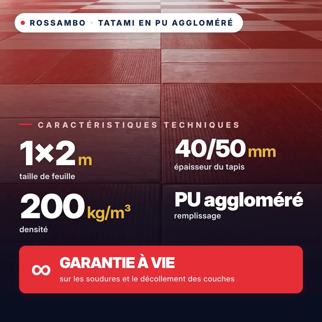 Tatami en mousse PU agglomérée anti-slip LOSANGE 200 kg/m³ 1×2 m