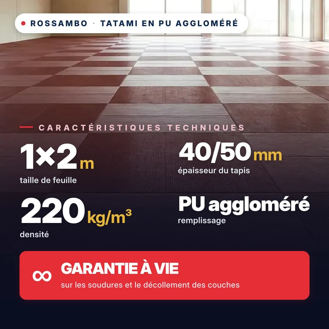 Tatami en mousse PU agglomérée anti-slip LOSANGE 220 kg/m³ 1×2 m