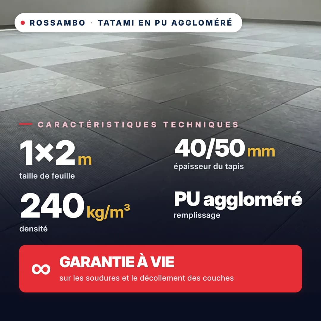 Tatami en mousse PU agglomérée anti-slip LOSANGE 240 kg/m³ 1×2 m