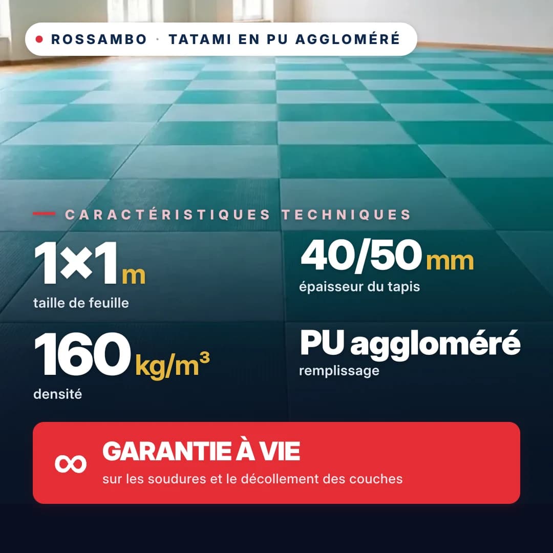 Tatami en mousse PU agglomérée anti-slip GAUFRE 160 kg/m³ 1×1 m