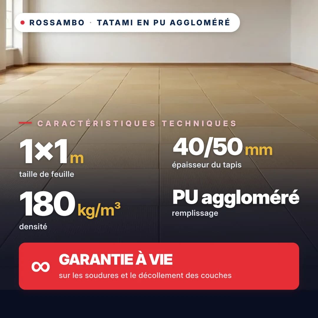Tatami en mousse PU agglomérée anti-slip GAUFRE 180 kg/m³ 1×1 m