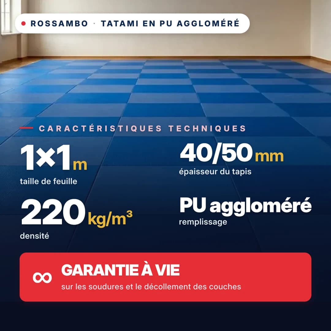 Tatami en mousse PU agglomérée anti-slip GAUFRE 220 kg/m³ 1×1 m