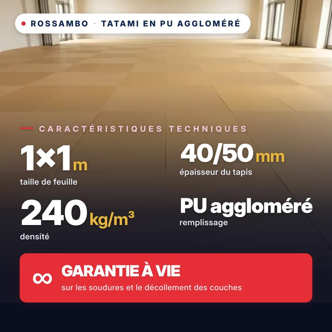 Tatami en mousse PU agglomérée anti-slip GAUFRE 240 kg/m³ 1×1 m