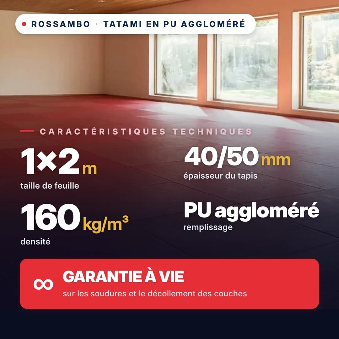 Tatami en mousse PU agglomérée anti-slip GAUFRE 160 kg/m³ 1×2 m