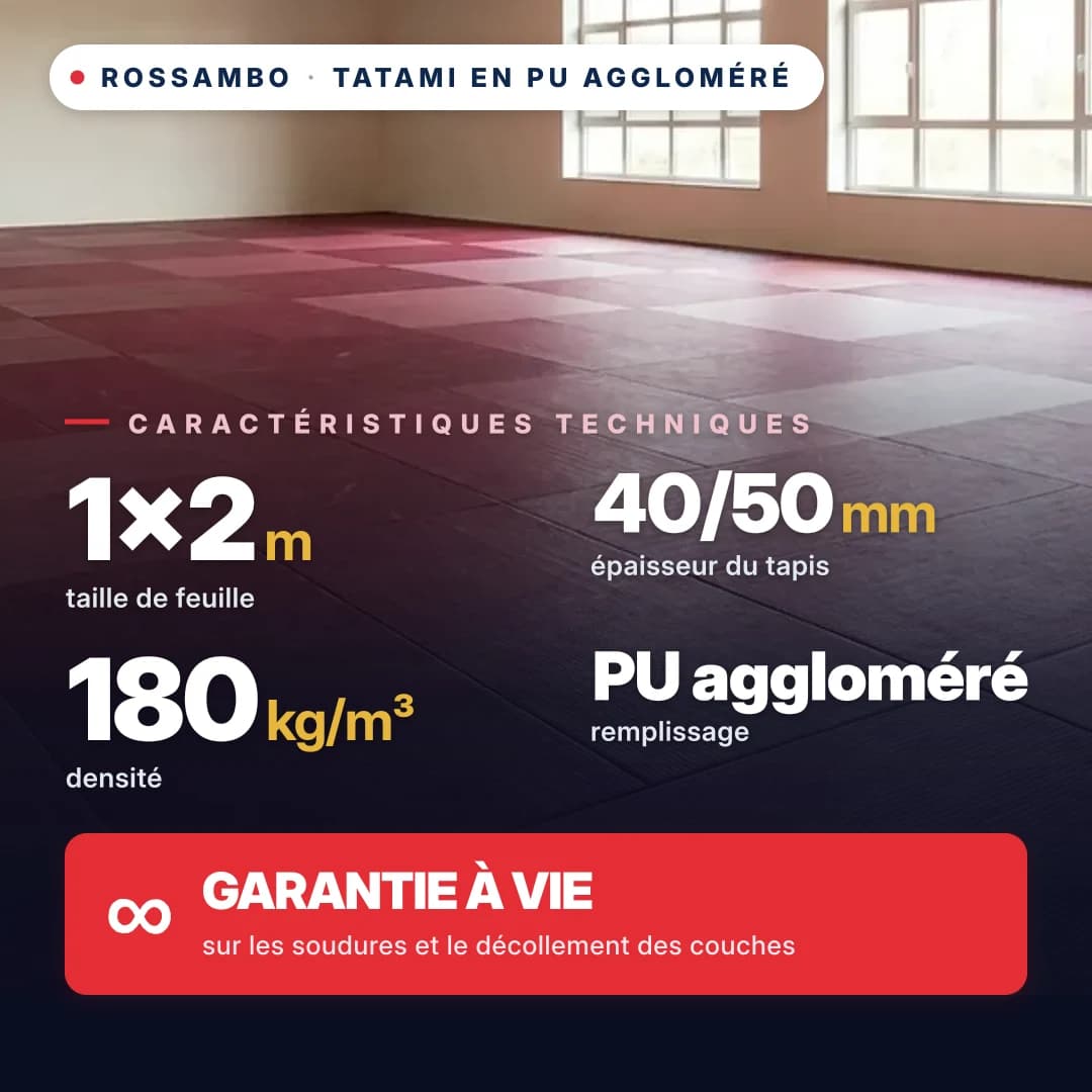 Tatami en mousse PU agglomérée anti-slip GAUFRE 180 kg/m³ 1×2 m