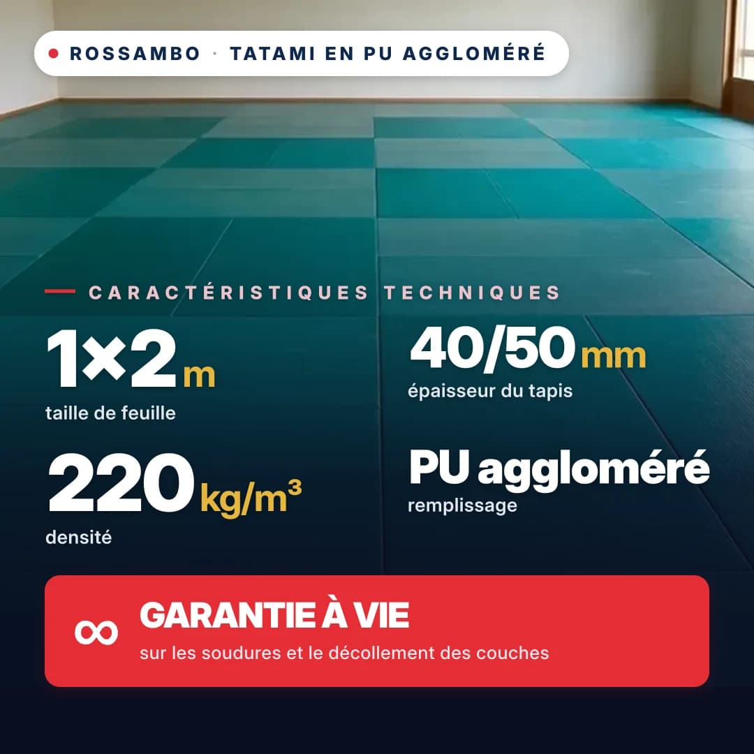 Tatami en mousse PU agglomérée anti-slip GAUFRE 220 kg/m³ 1×2 m