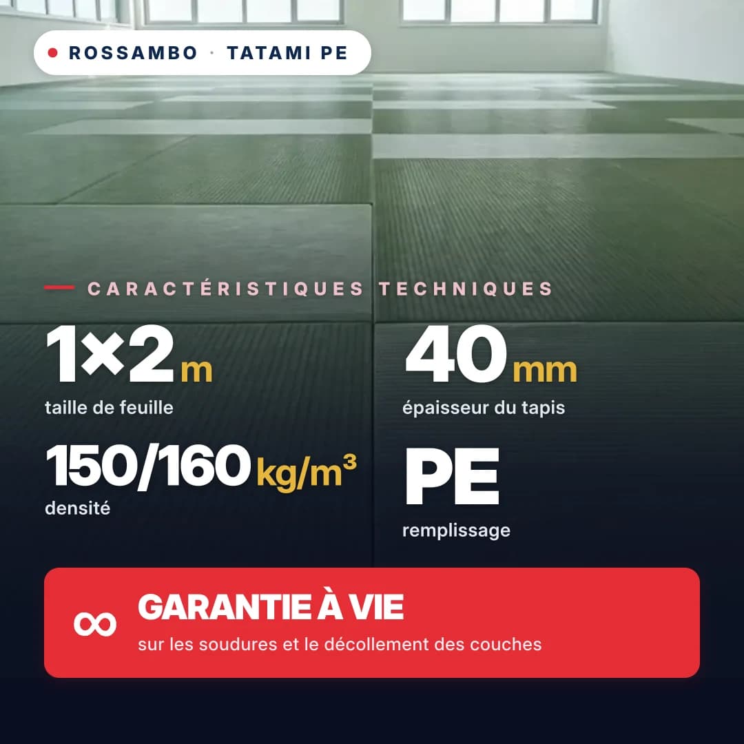 Tatami en mousse PE multicouche 40 mm (5+30+5), densité 150/160 kg/m³, 1×2 m